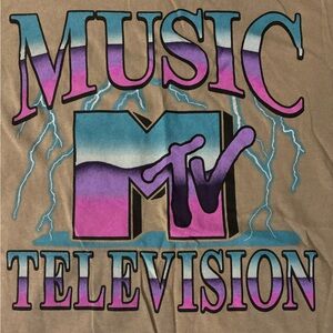 MTV Music Television T-Shirt NWOT Rare Retro Lightning Brown Graphic Tee